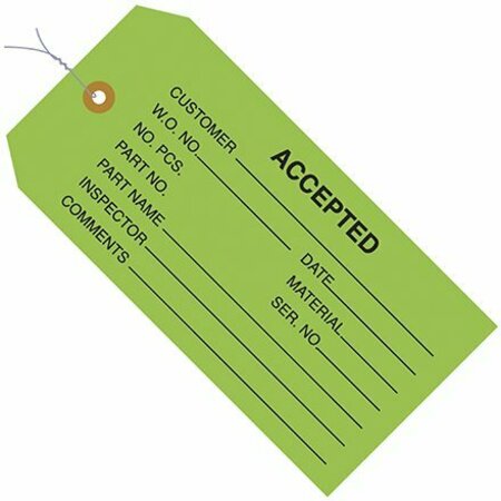 BSC PREFERRED 4 3/4 x 2-3/8'' - ''Accepted Green'' Inspection Tags - Pre-Wired, 1000PK S-2421GPW